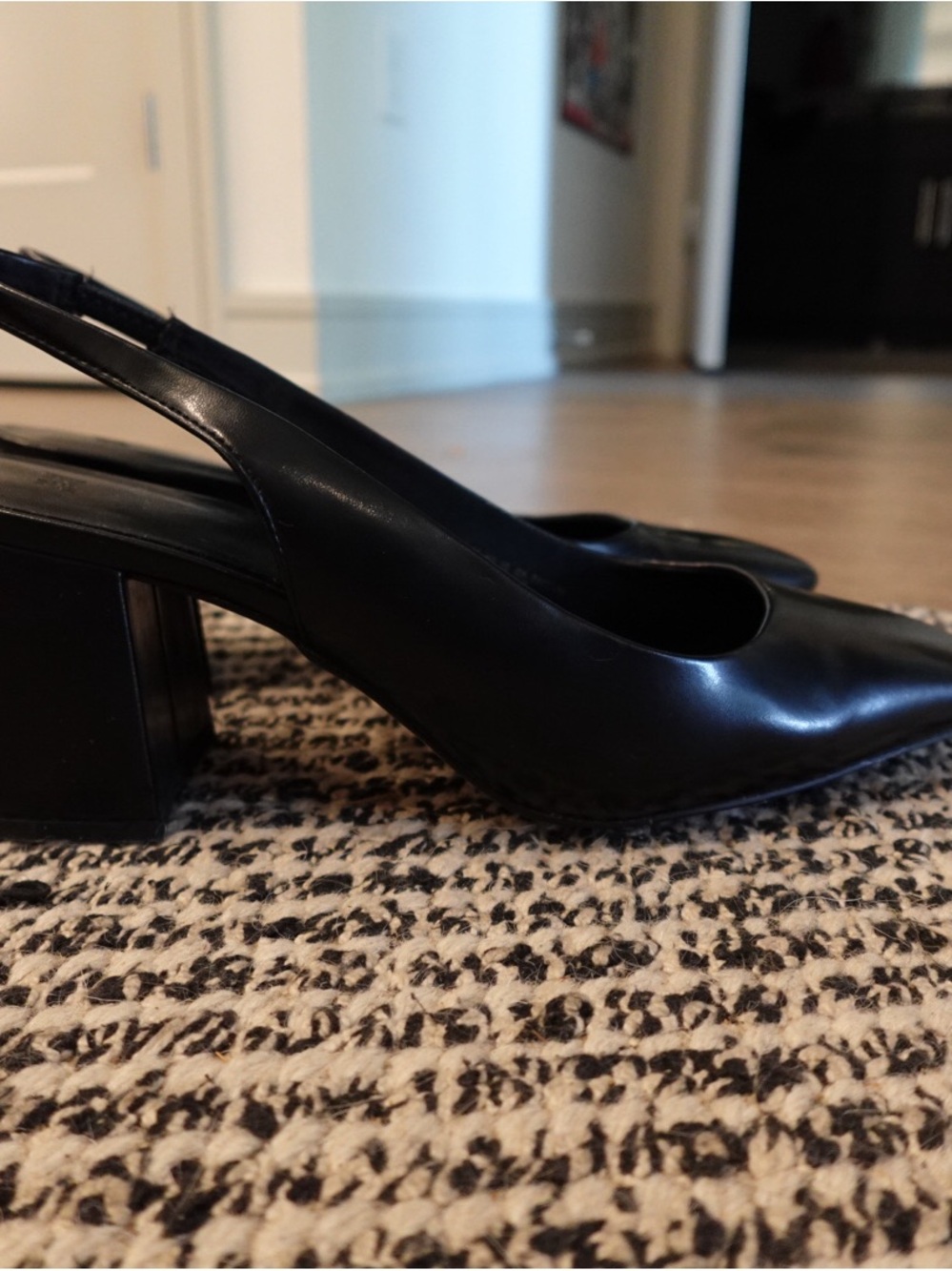 Black Slingback Block Heel Pumps - Women